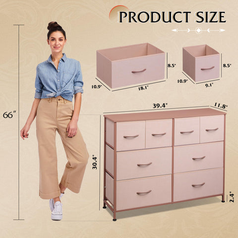 WLIVE 8-drawer dresser pink folded-drawer detail with soft fabric finish.