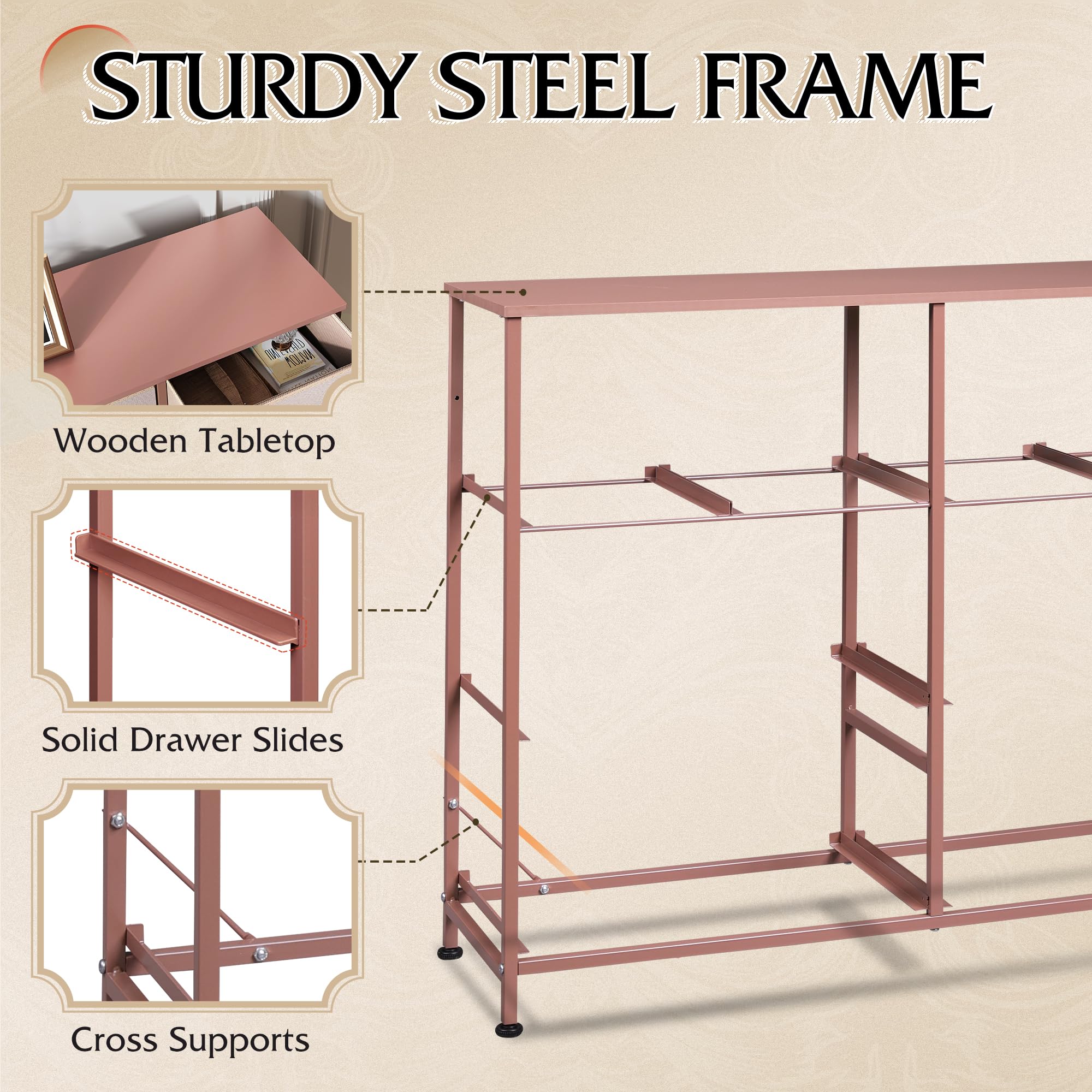 WLIVE 8-drawer dresser pink tv-stand suitable for small screens.