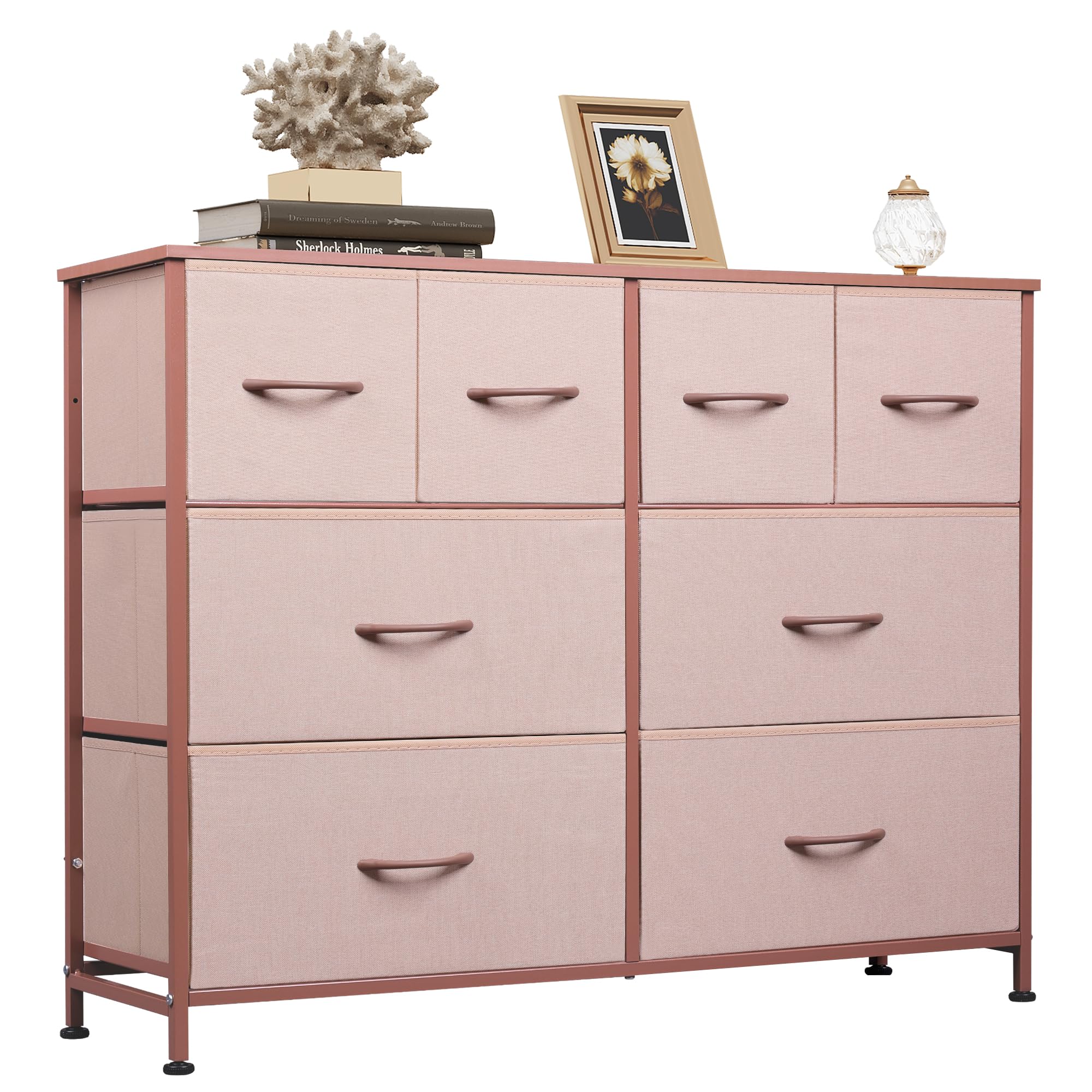 WLIVE 8-drawer dresser pink with wood top, ideal for organized bedroom storage.