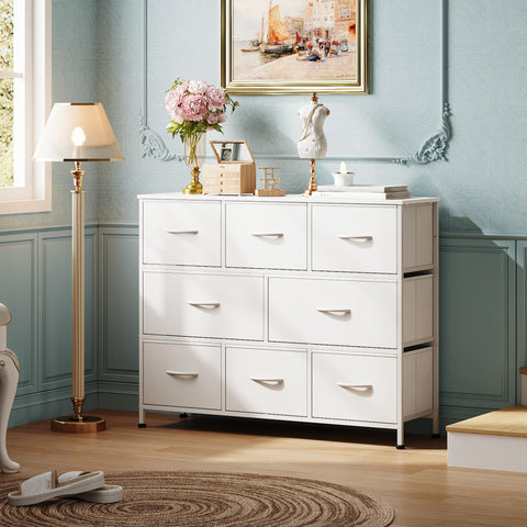 WLIVE 8-drawer dresser used as TV stand for 32–43 inch screens