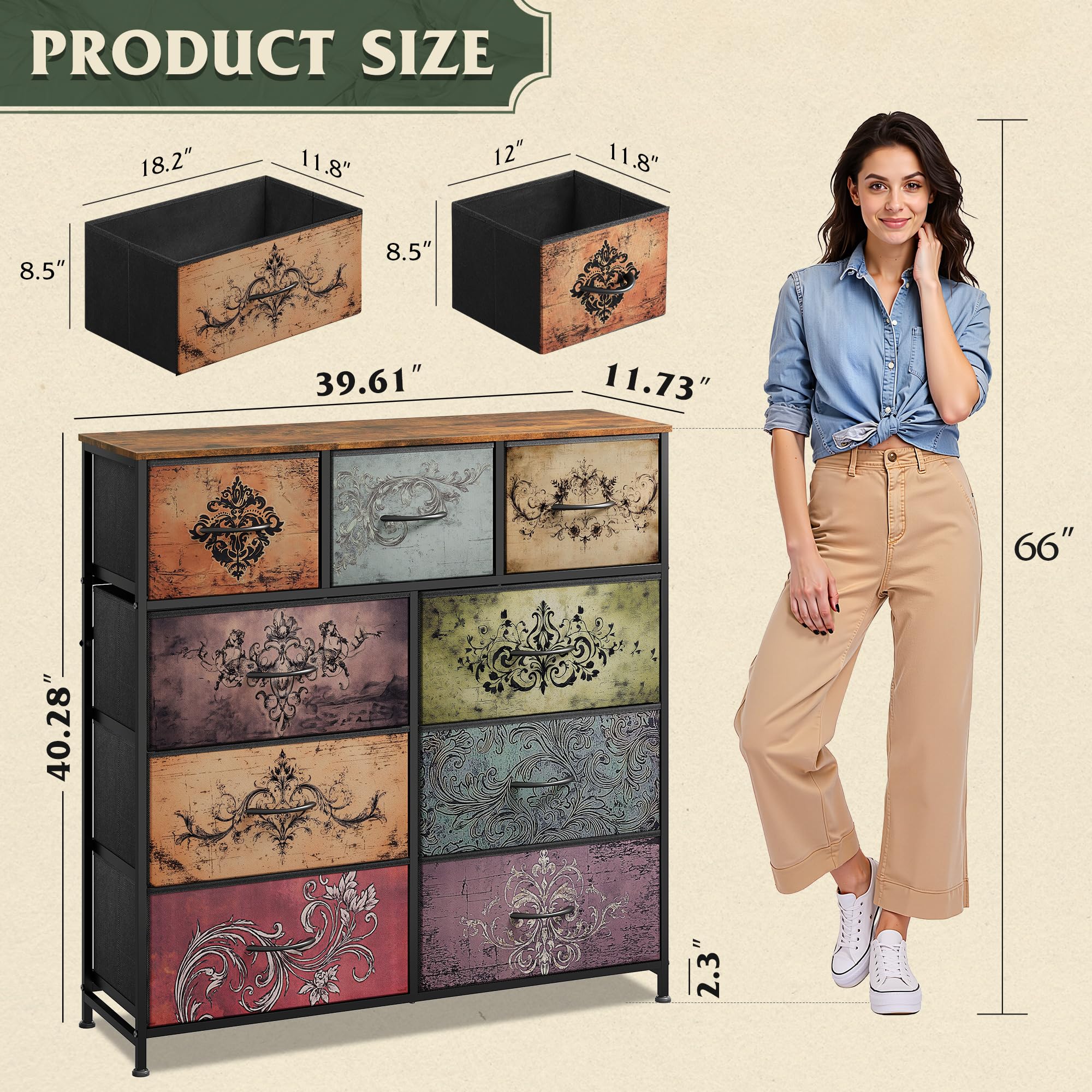 WLIVE 9-drawer dresser adjustable feet stabilize on uneven floors