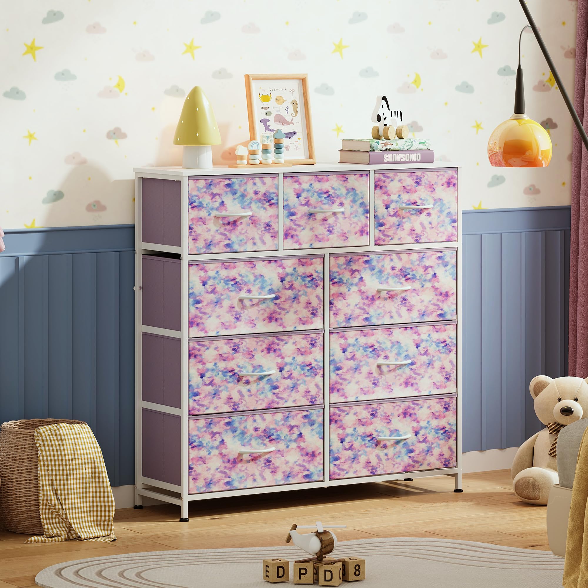 WLIVE 9-drawer dresser in a bedroom setup showing styling compatibility