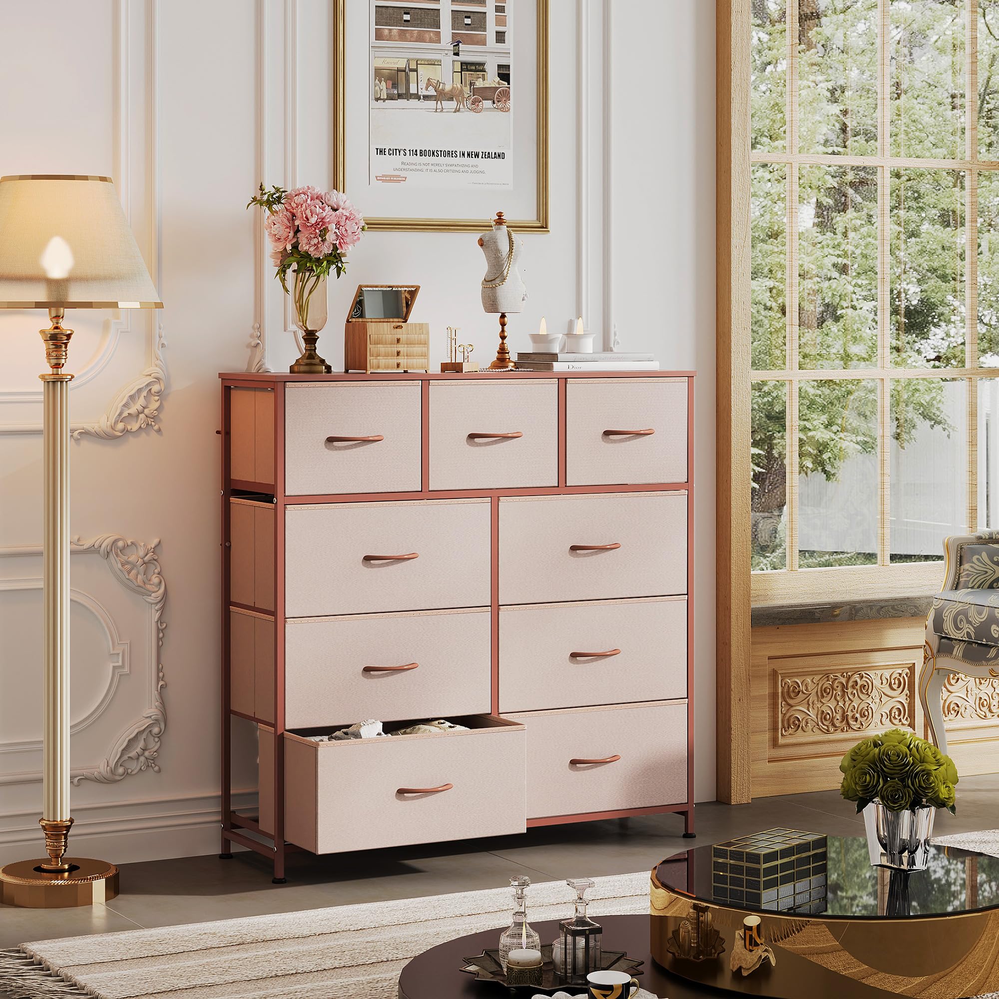 Close-up of WLIVE fabric drawers showing breathable storage solution