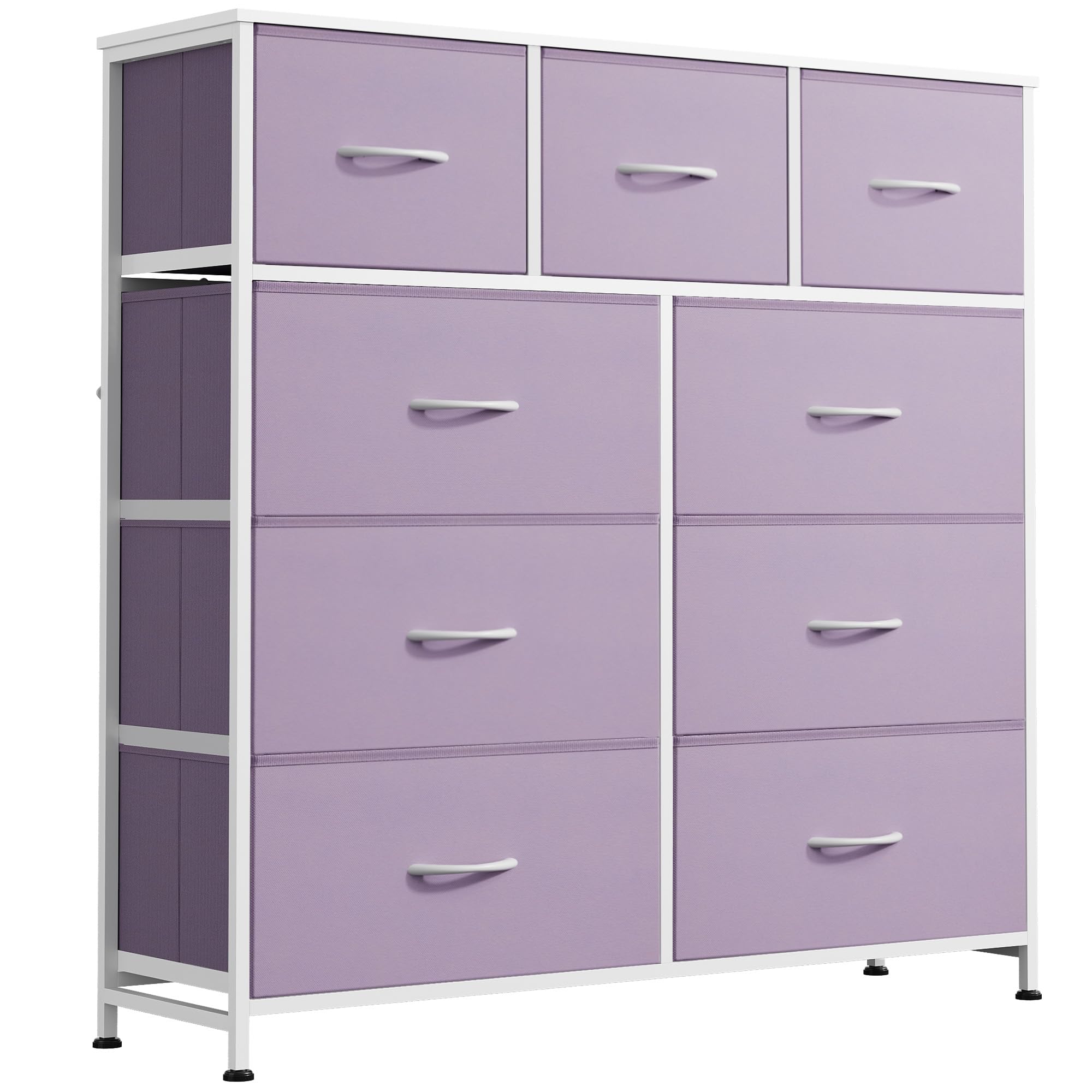 WLIVE 9-drawer dresser front view with purple fabric drawers and wood top for organized clothing