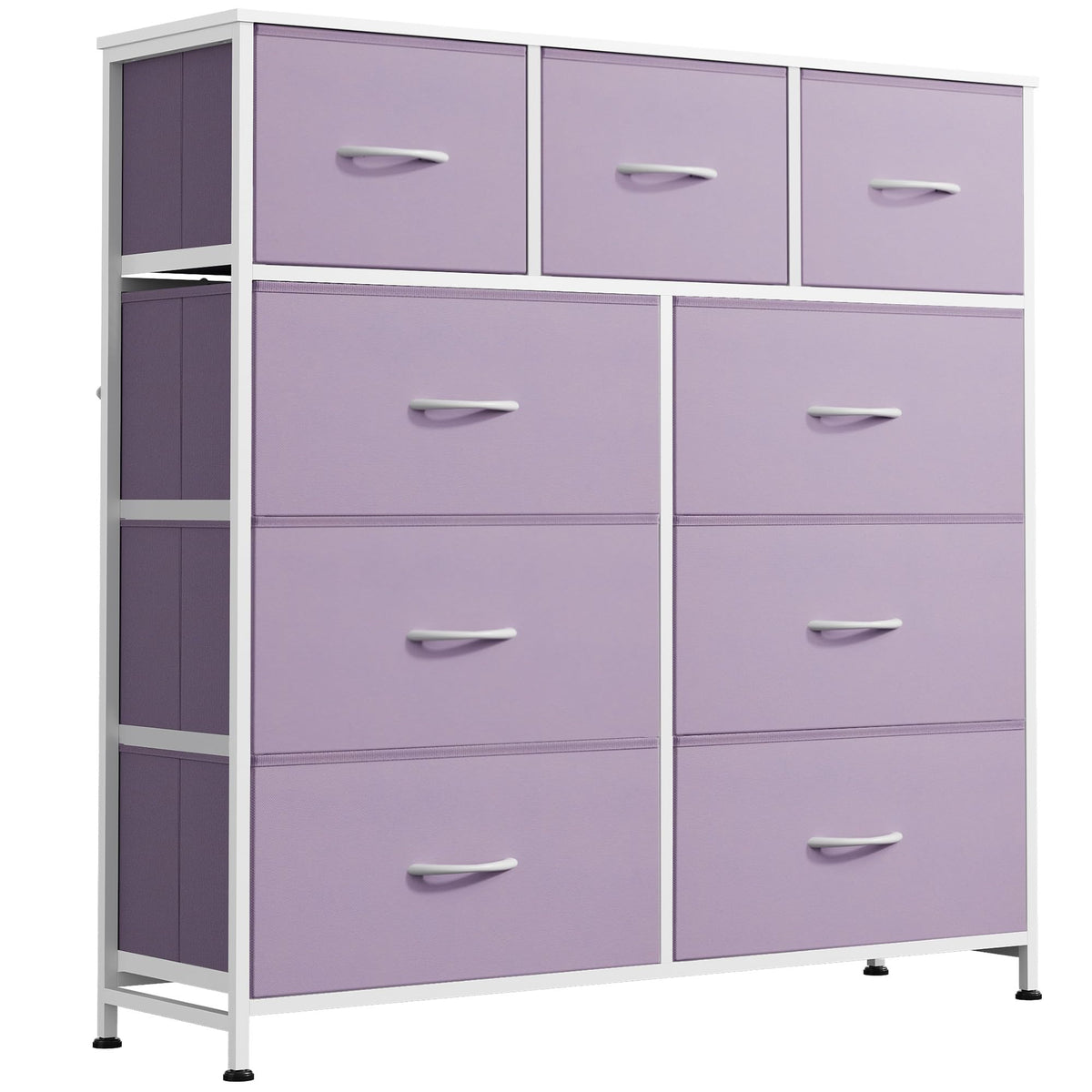 WLIVE 9-drawer dresser front view with purple fabric drawers and wood top for organized clothing