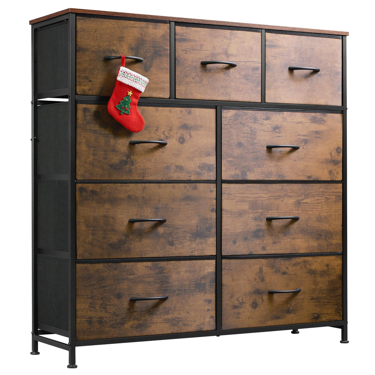 WLIVE 9-drawer dresser front view highlighting sturdy steel frame for clutter-free bedrooms.