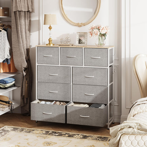 WLIVE fabric dresser steel frame close-up shows sturdy construction and contemporary style.