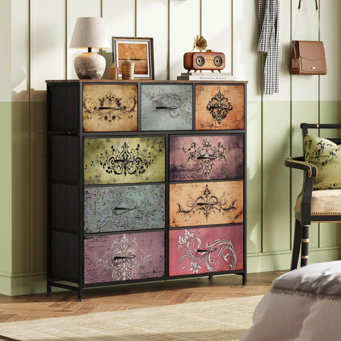 WLIVE wood-top detail on the 9-drawer dresser enhances desk and lamp placement