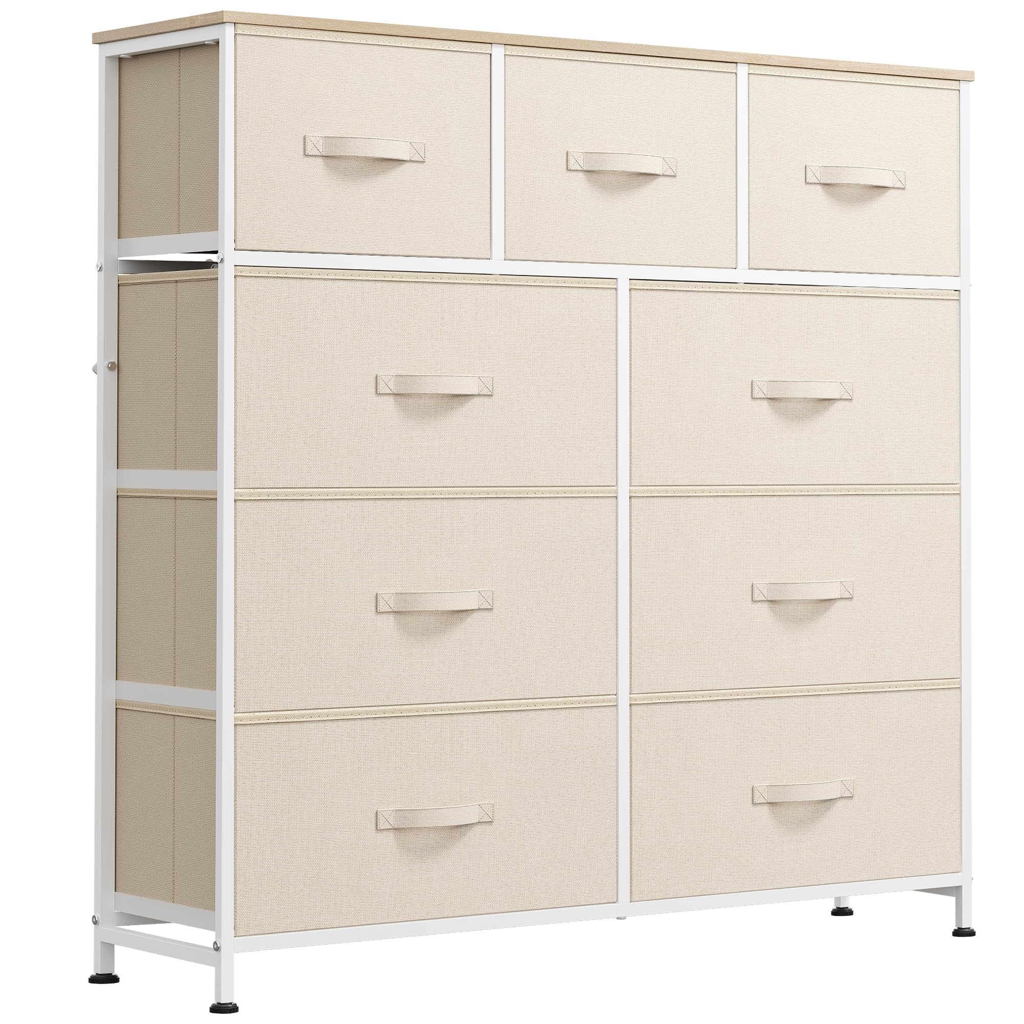 WLIVE 9-drawer dresser in cream white with wood top for organized bedroom storage.