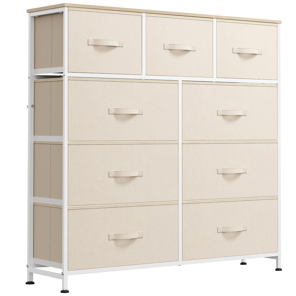 WLIVE 9-drawer dresser in cream white with wood top for organized bedroom storage.