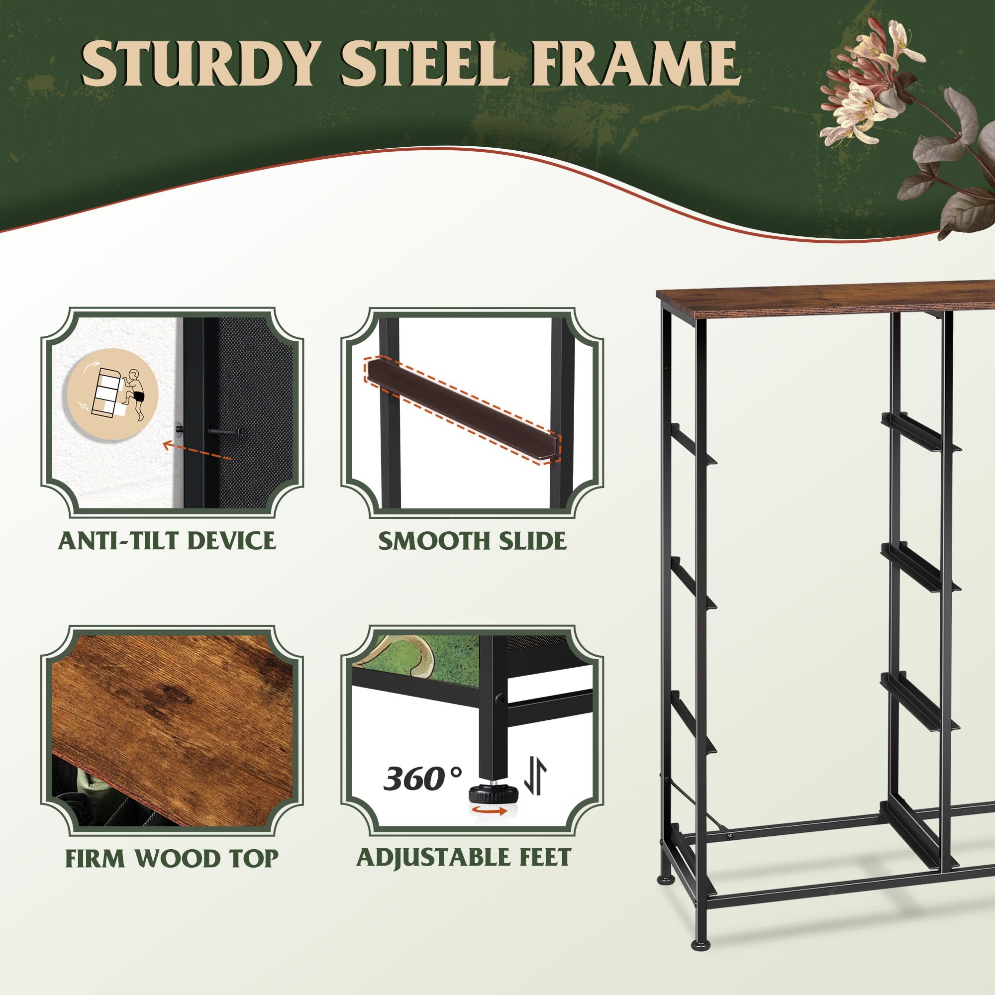 WLIVE adjustable-feet dresser protects floors on uneven surfaces