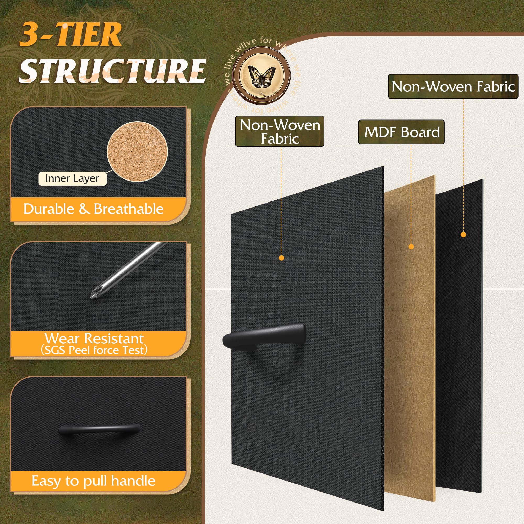 WLIVE adjustable feet protect floors and balance the dresser.
