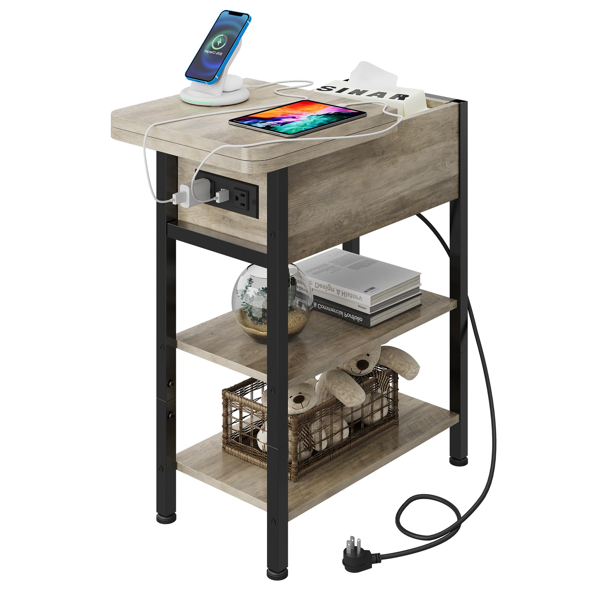 WLIVE bedside table beside bed offering accessible surface for night-time essentials