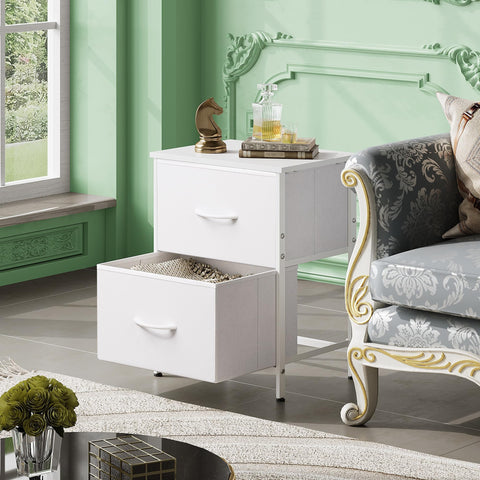 WLIVE compact bedside table in white fits small spaces beautifully.