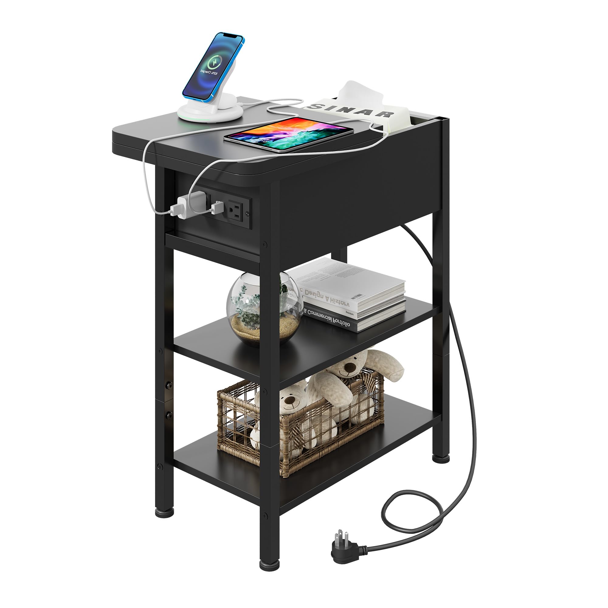 WLIVE bedside table with USB ports ideal for nighttime charging.