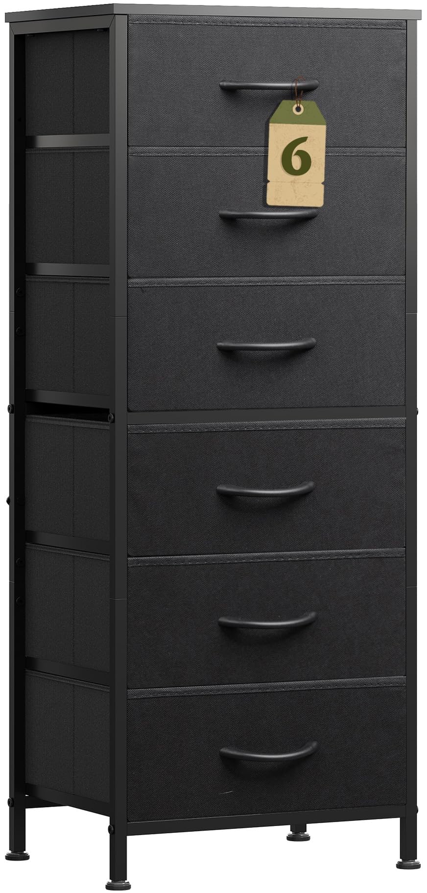 WLIVE black tall dresser with wood top provides organized storage and display space.