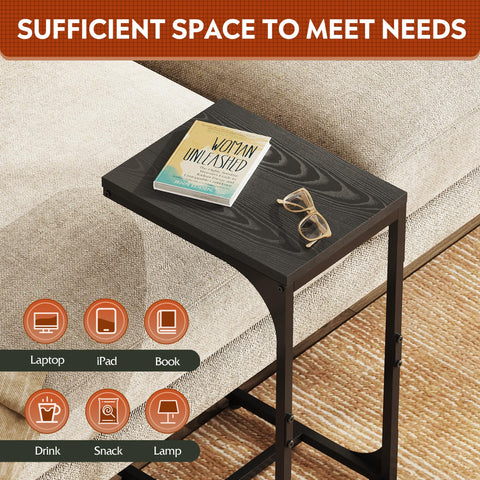 WLIVE C-shaped end table has adjustable feet to protect rugs.