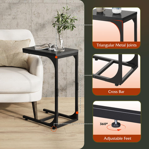 WLIVE C-shaped end table ideal for laptop, snacks, or remotes.