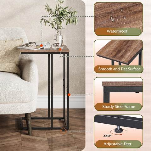 WLIVE C-Shaped End Table with four adjustable feet protecting floors on uneven surfaces
