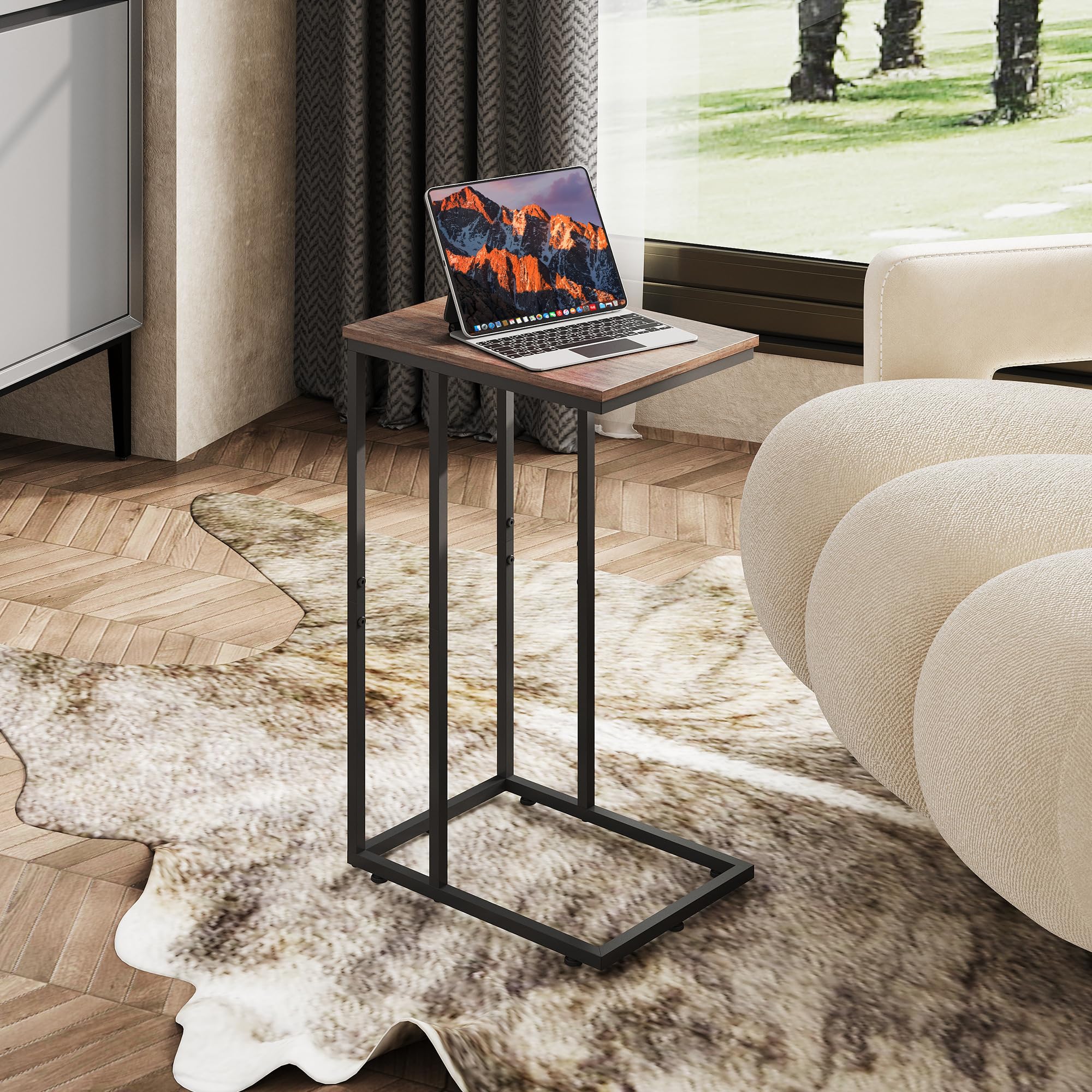 WLIVE C-Shaped End Table in a bedroom setup beside the bed for convenient use