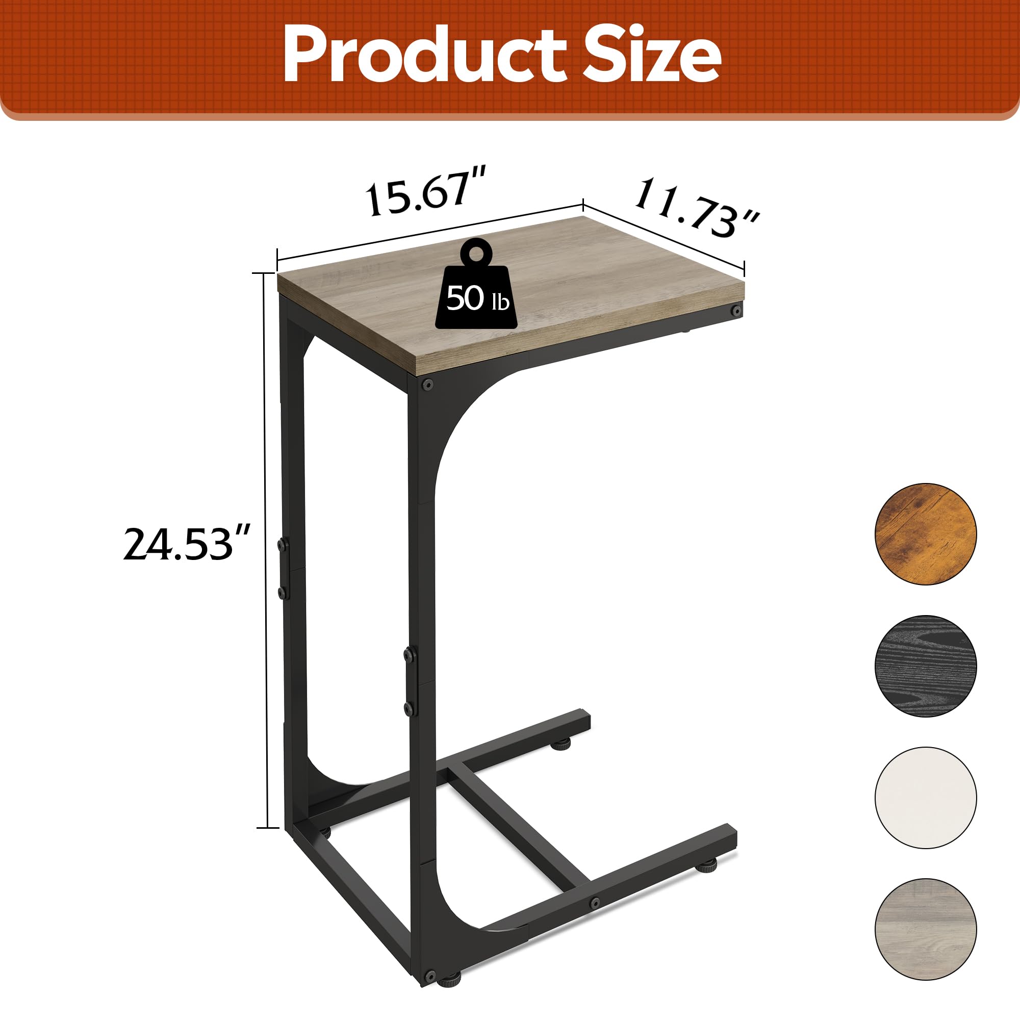 WLIVE C shaped end table beside sofa, ideal for laptop and snacks.