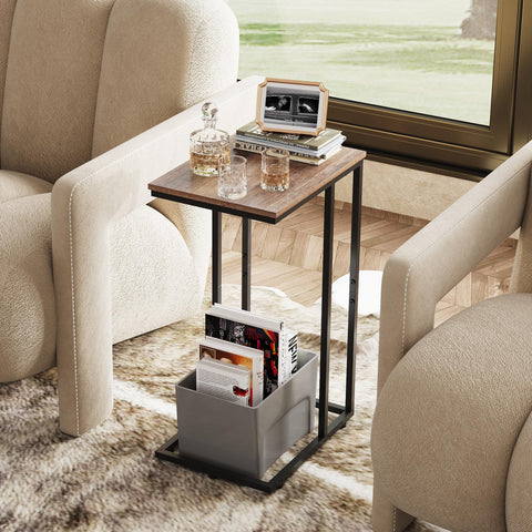 WLIVE C-Shaped End Table side view highlighting slim, space-saving profile