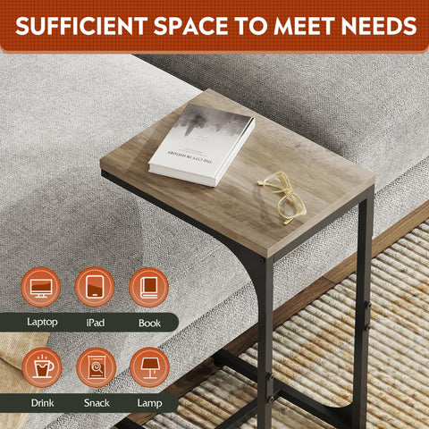 WLIVE C shaped end table shows sturdy steel frame and compact footprint.