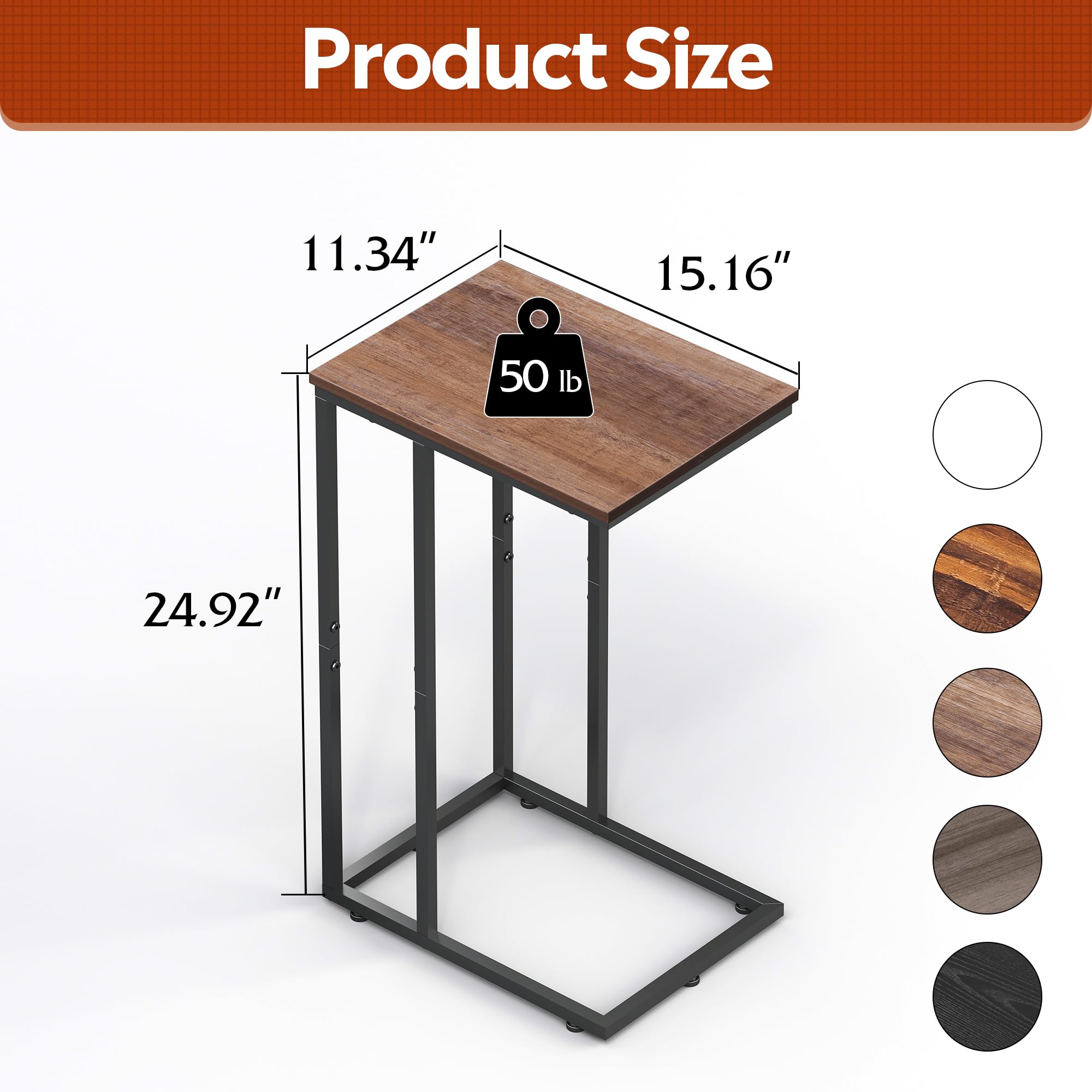 WLIVE C-Shaped End Table tucked under sofa for easy reach