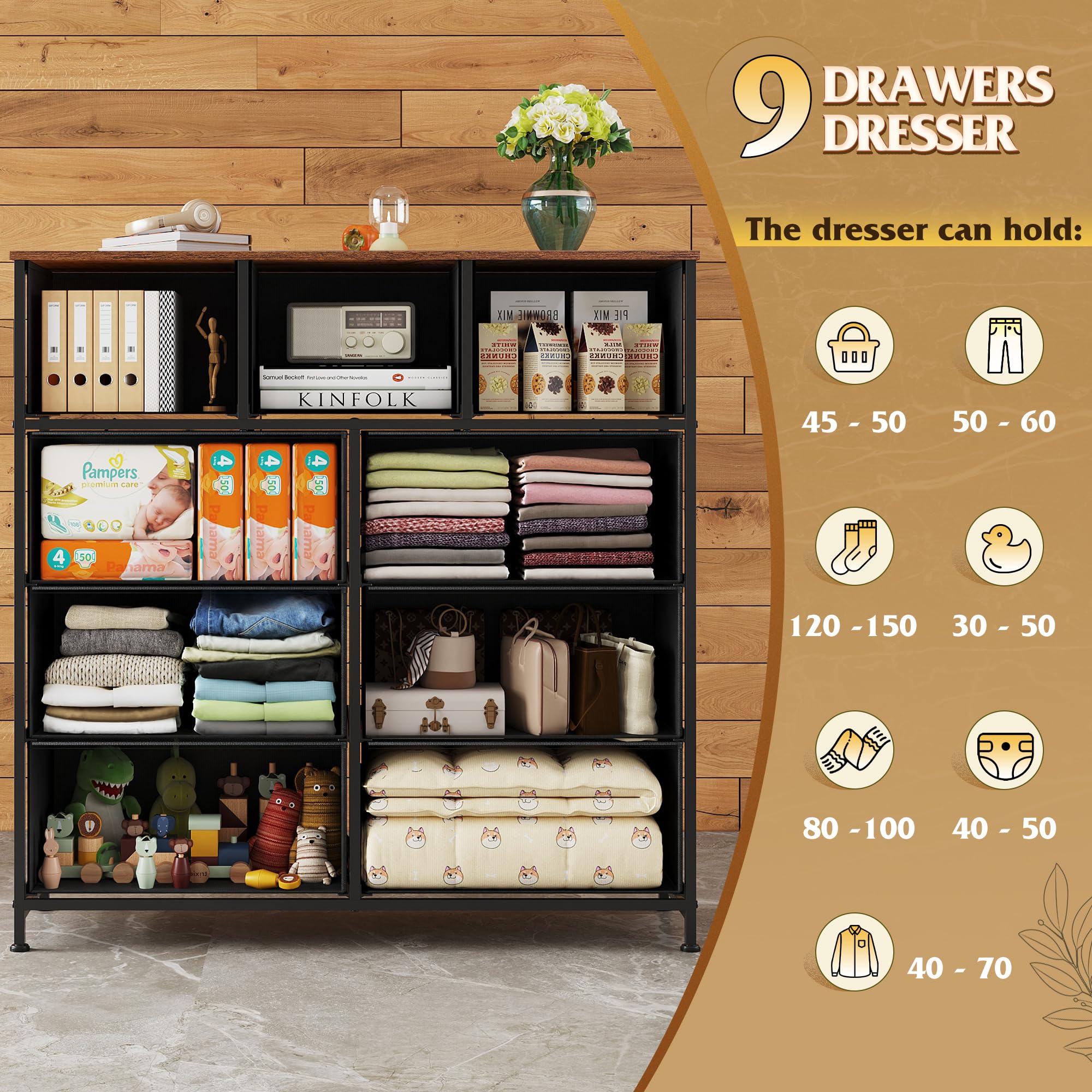 WLIVE drawer unit showing foldable fabric bins for easy organization.