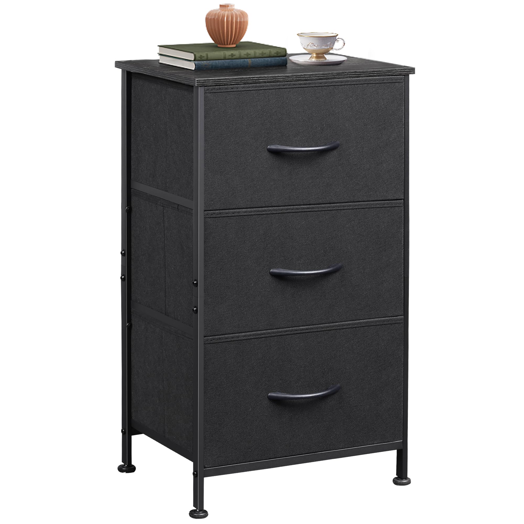 WLIVE dresser with 3 drawers in charcoal black and wood top for organized storage