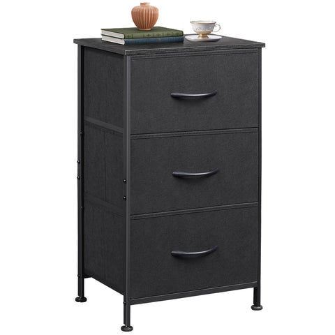 WLIVE dresser with 3 drawers in charcoal black and wood top for organized storage