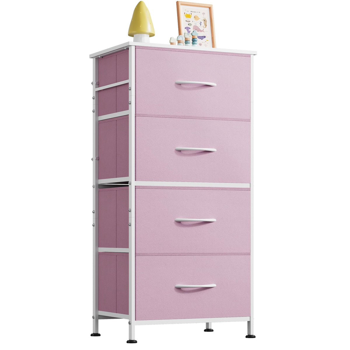 WLIVE dresser with four drawers and wood top, ideal for closet organization