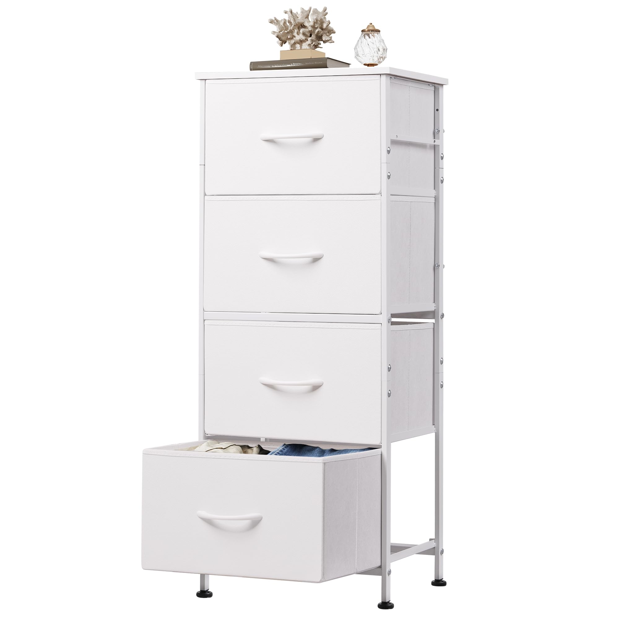 WLIVE dresser with four drawers and wood top for organized wardrobe storage