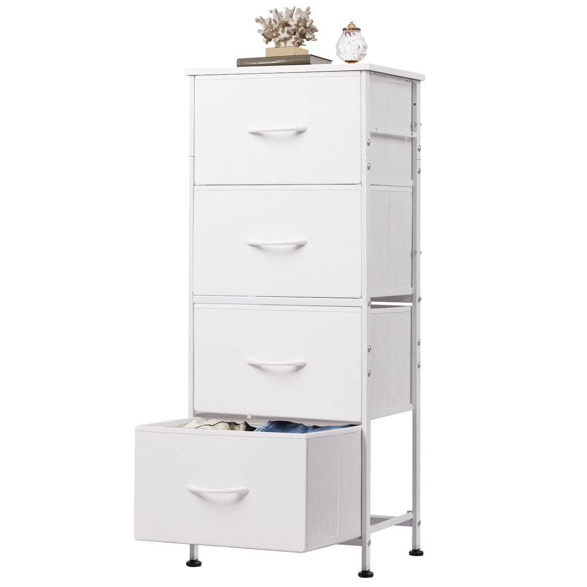 WLIVE dresser with four drawers and wood top for organized wardrobe storage