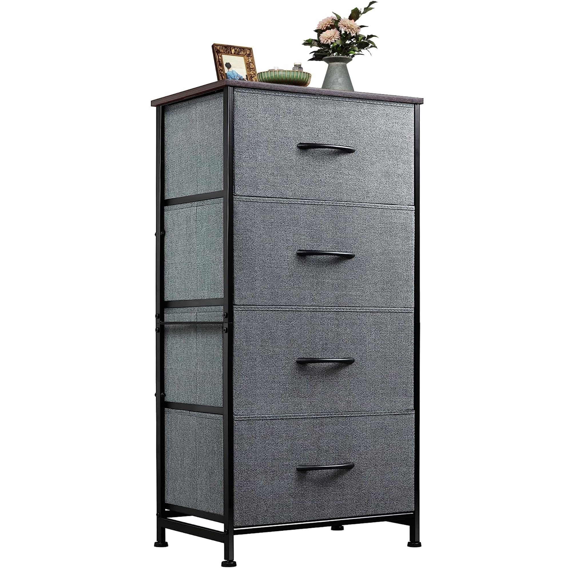 WLIVE dresser with four fabric drawers and wood top ideal for organized bedroom storage