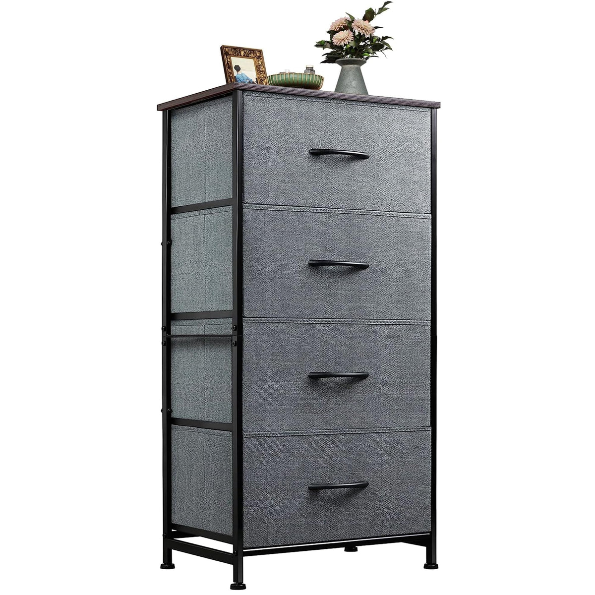 WLIVE dresser with four fabric drawers and wood top ideal for organized bedroom storage