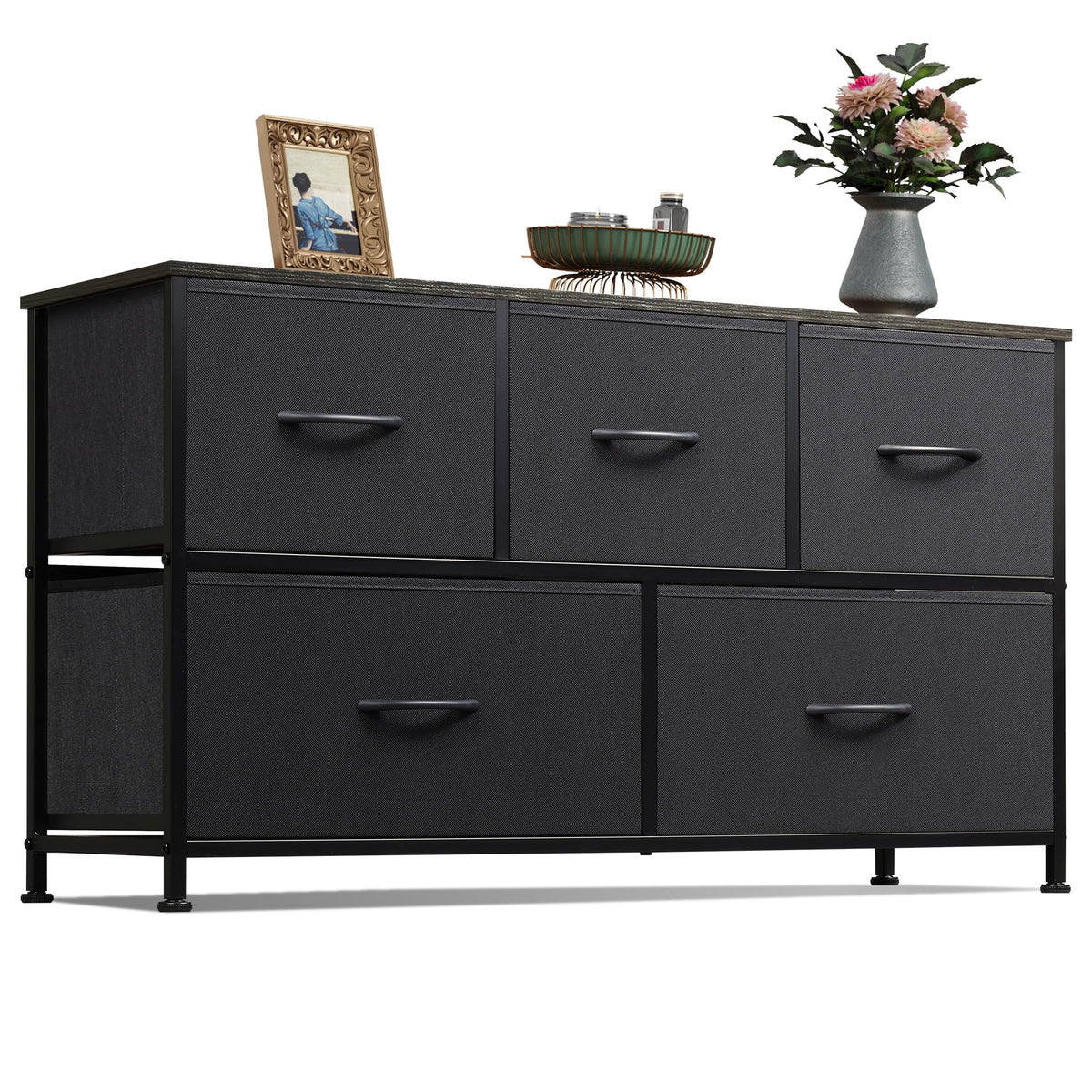 WLIVE dresser with five drawers shown in a full view for organized bedroom storage.