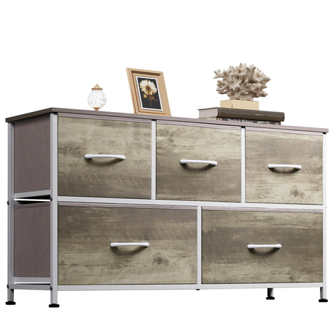WLIVE dresser with five greige oak drawers front view showing organized storage