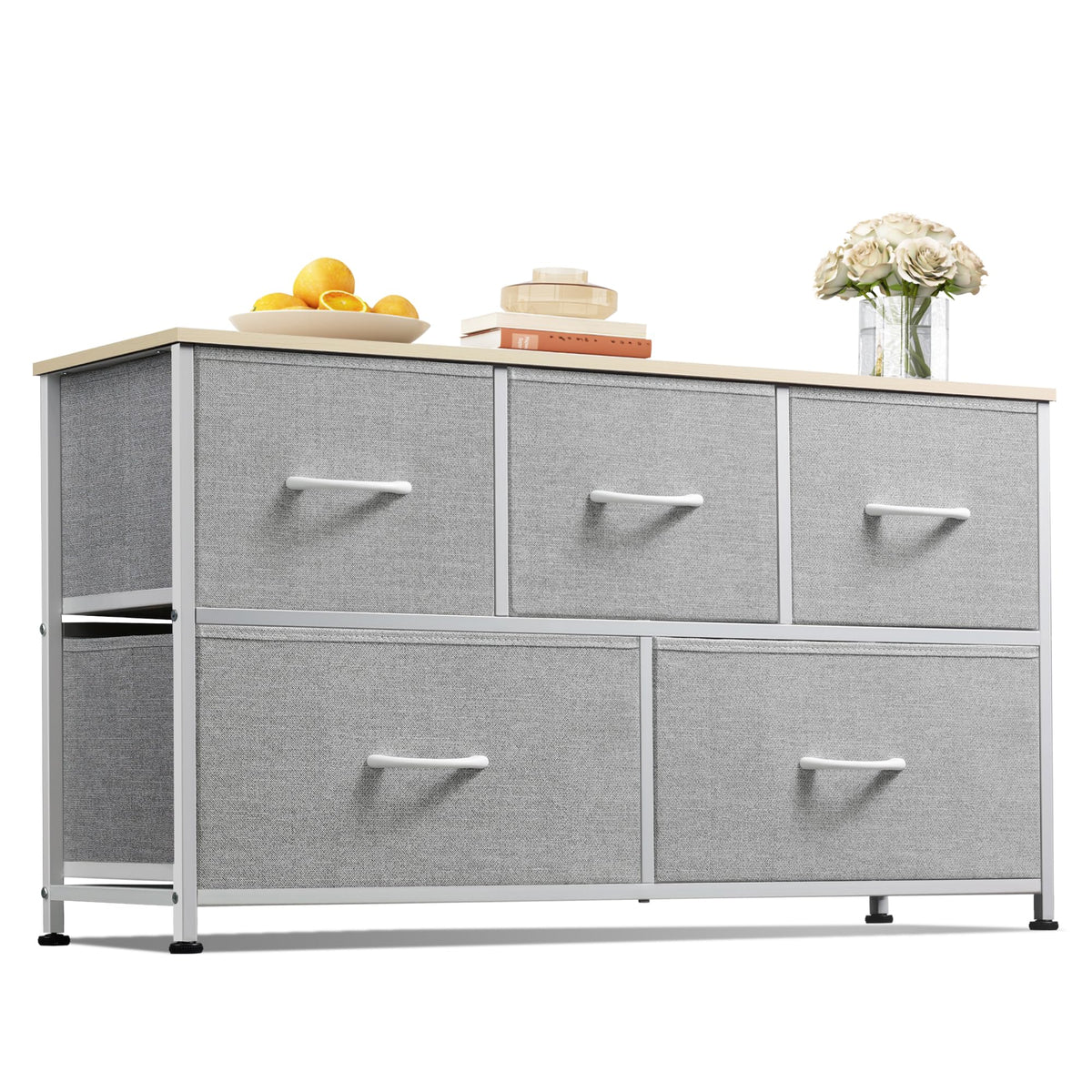 WLIVE dresser with five drawers in light grey for organized clothing.