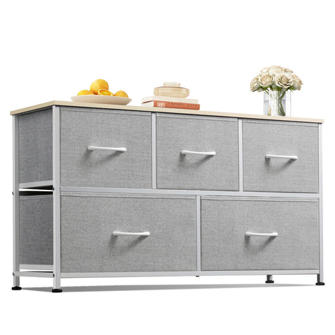 WLIVE dresser with five drawers in light grey for organized clothing.