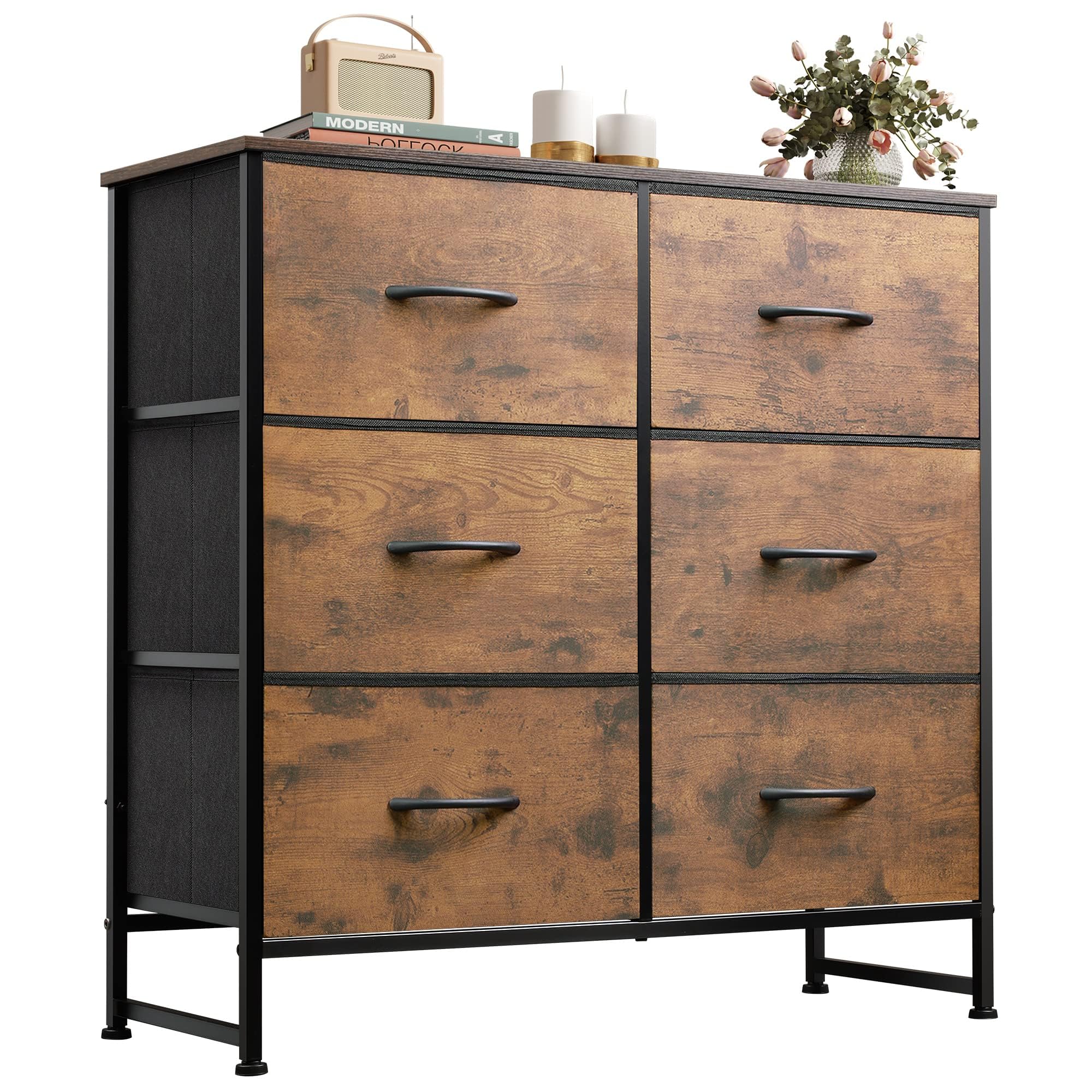 WLIVE dresser with six drawers and a metal frame for sturdy storage