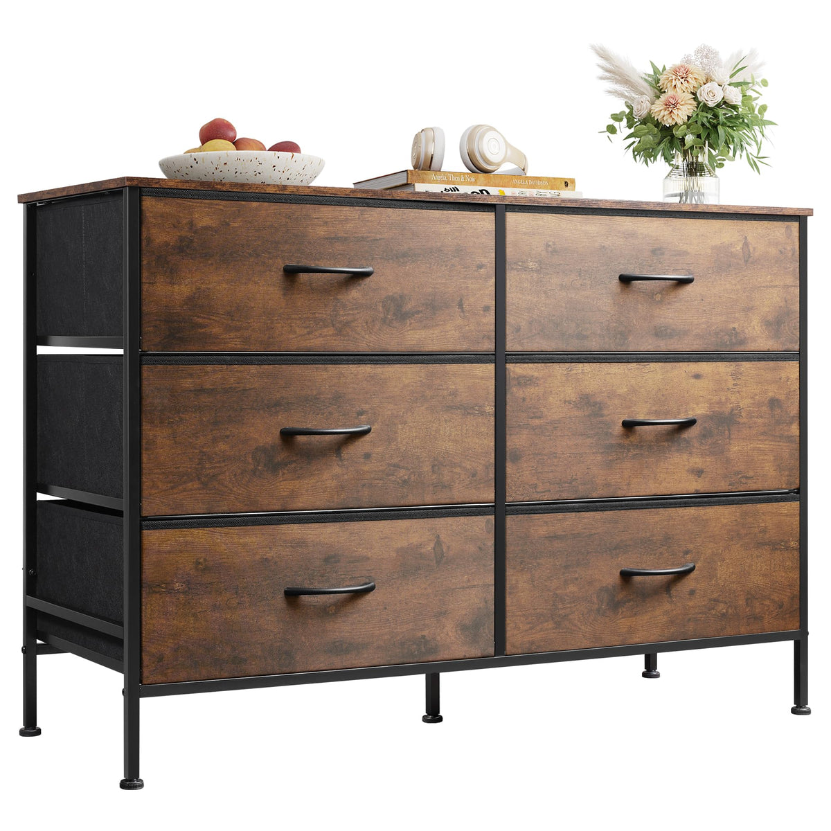 WLIVE dresser with 6 fabric drawers and woodtop for organized storage