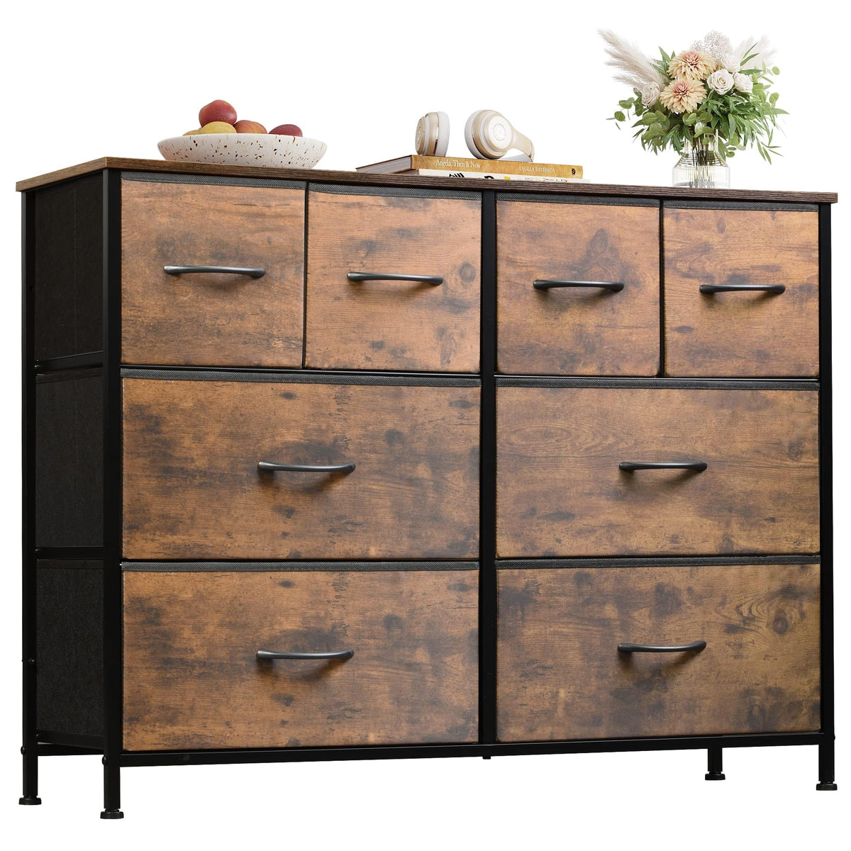 WLIVE dresser with 8 deep fabric drawers on a sturdy steel frame for bedroom storage.
