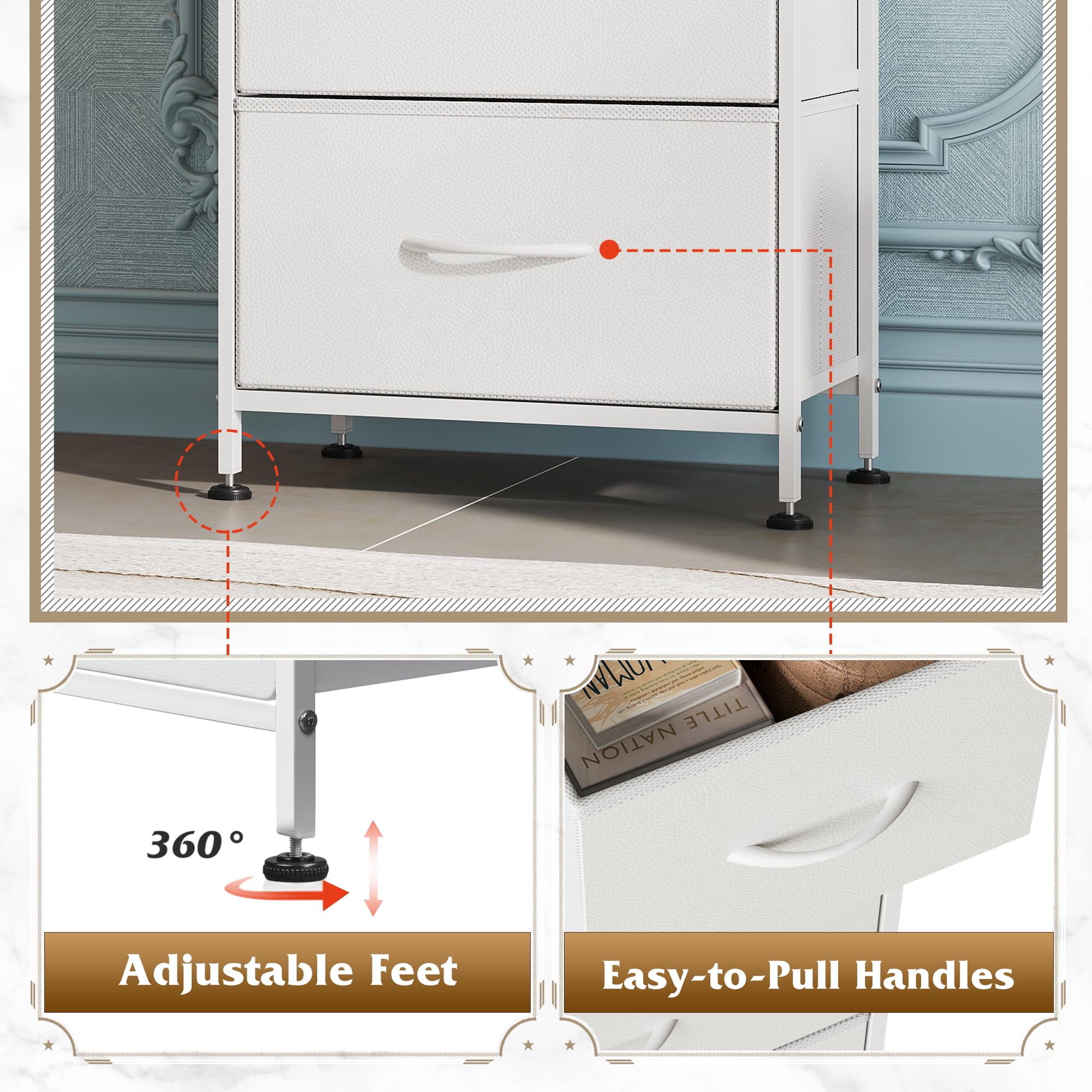 WLIVE dresser adjustable feet protect floors and keep the unit stable