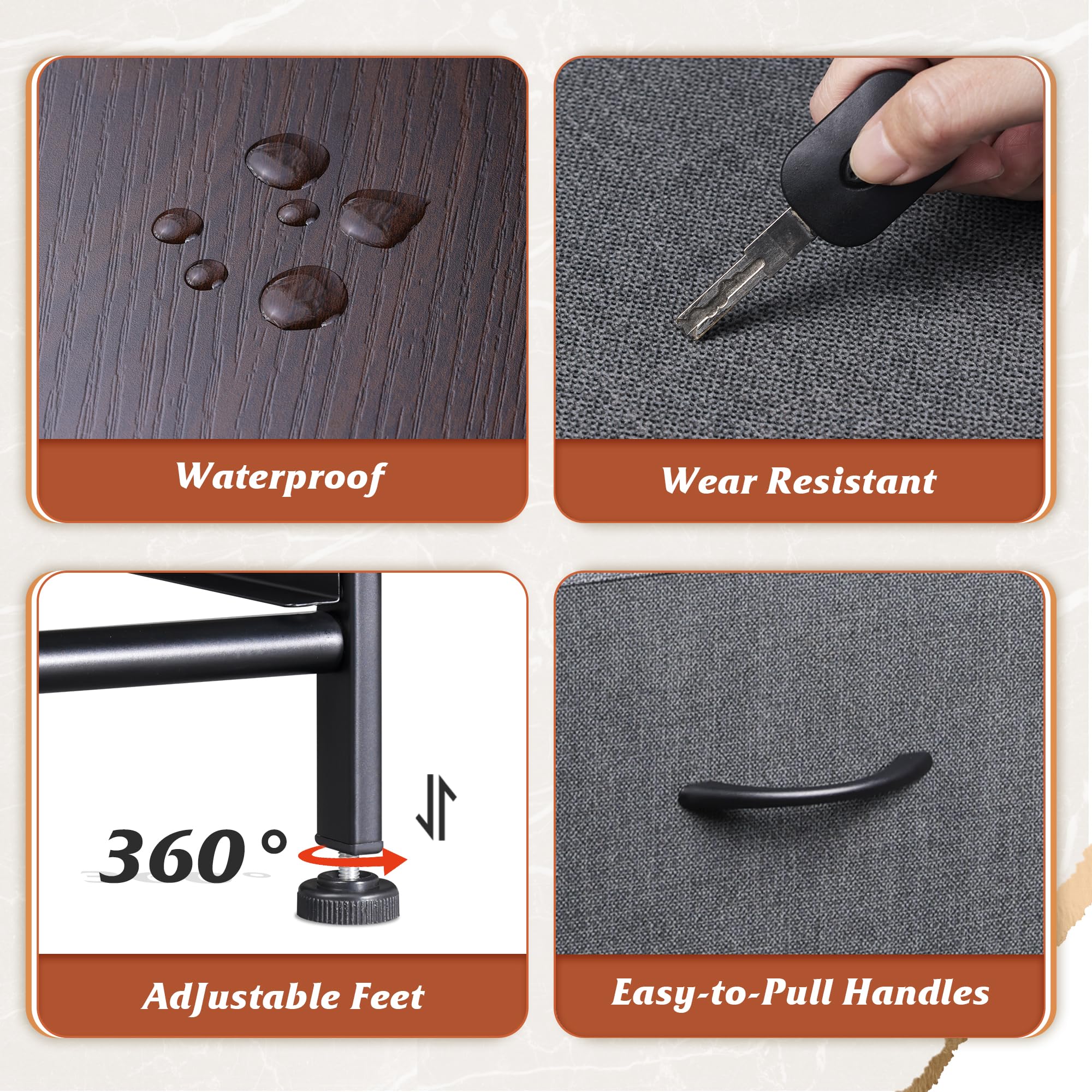 Adjustable feet on WLIVE dresser shield floors from scratches