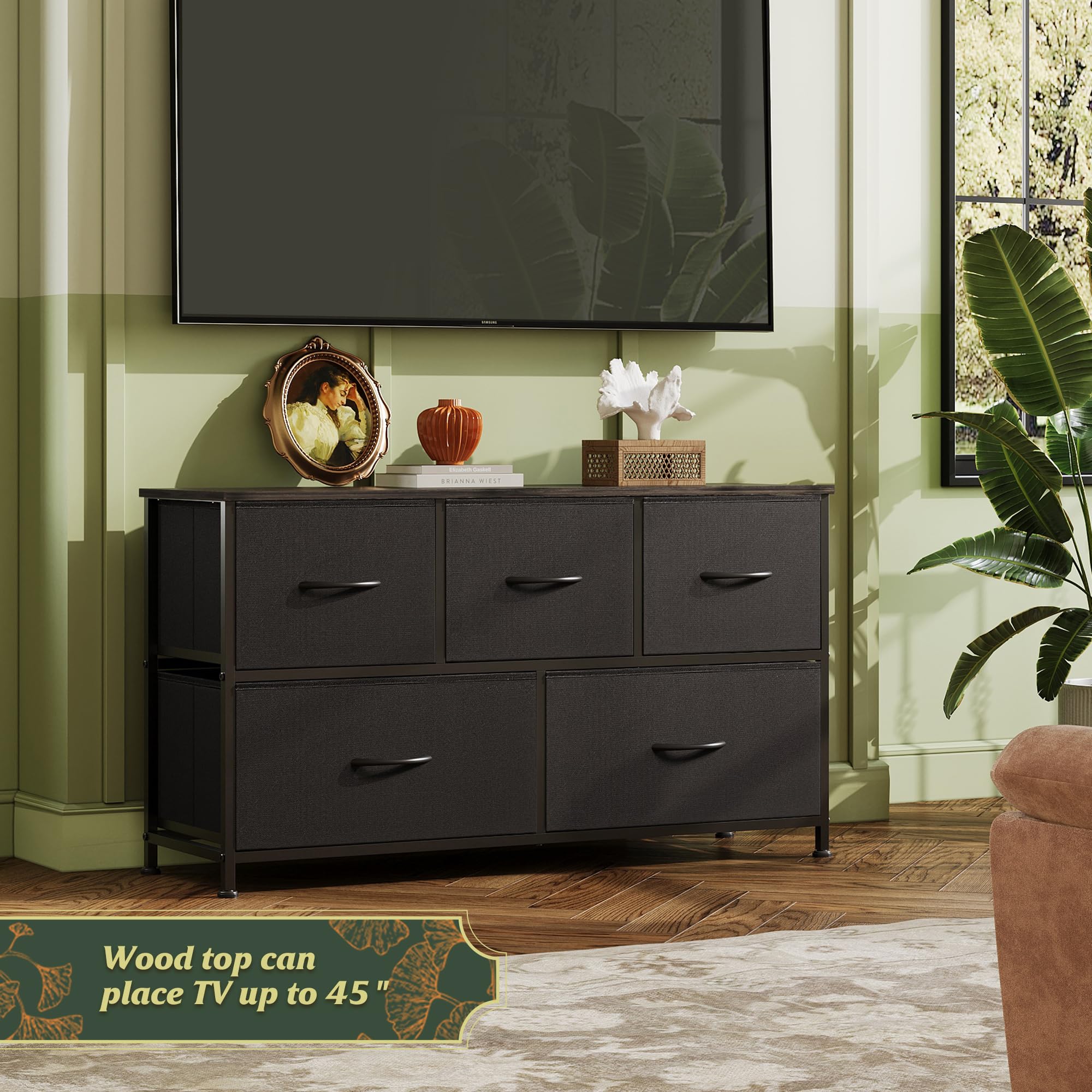 WLIVE dresser in a modern bedroom setup showcasing versatile storage.