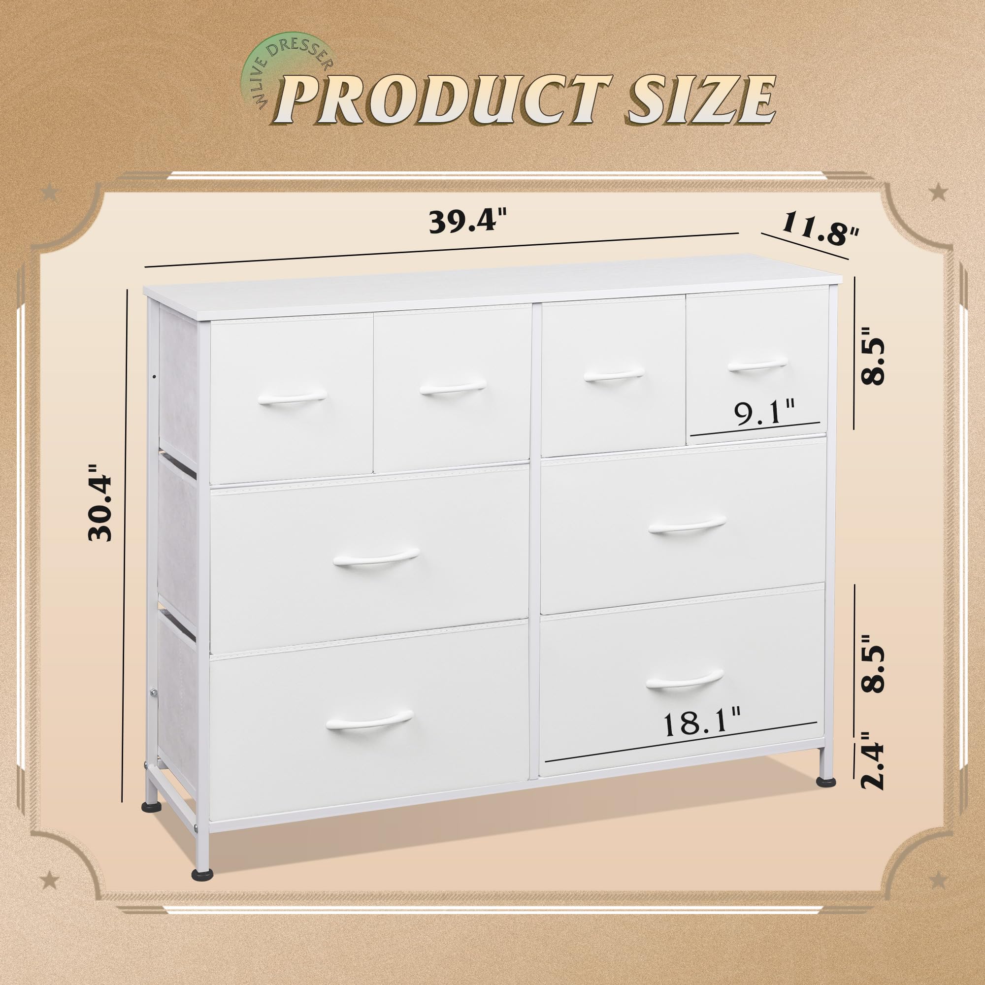 WLIVE dresser dimensions 39.4l x 11.8w x 30.4h for placement planning.