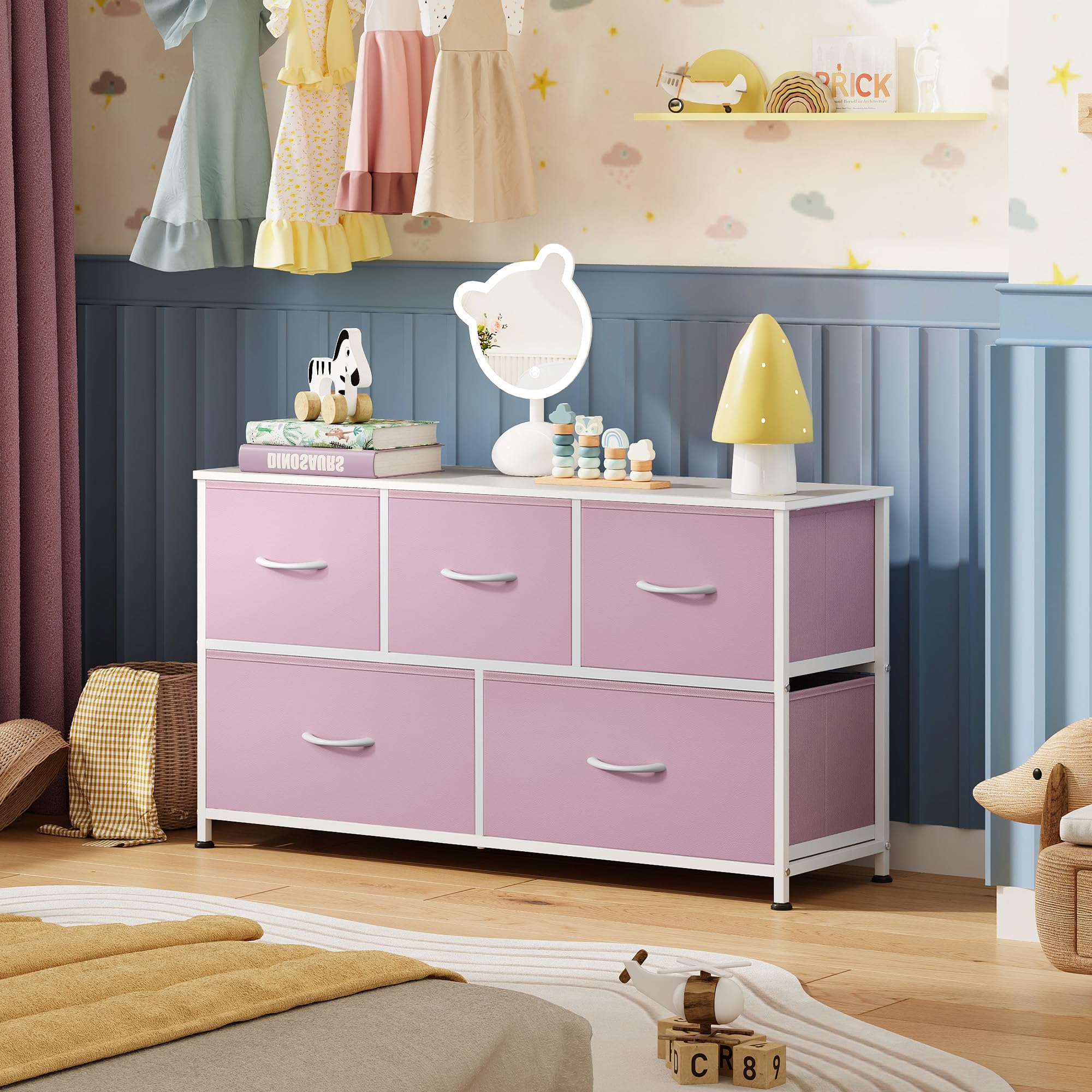 WLIVE dresser front view shows dimensions 39.1 L x 11.7 W x 21.7 H inches.