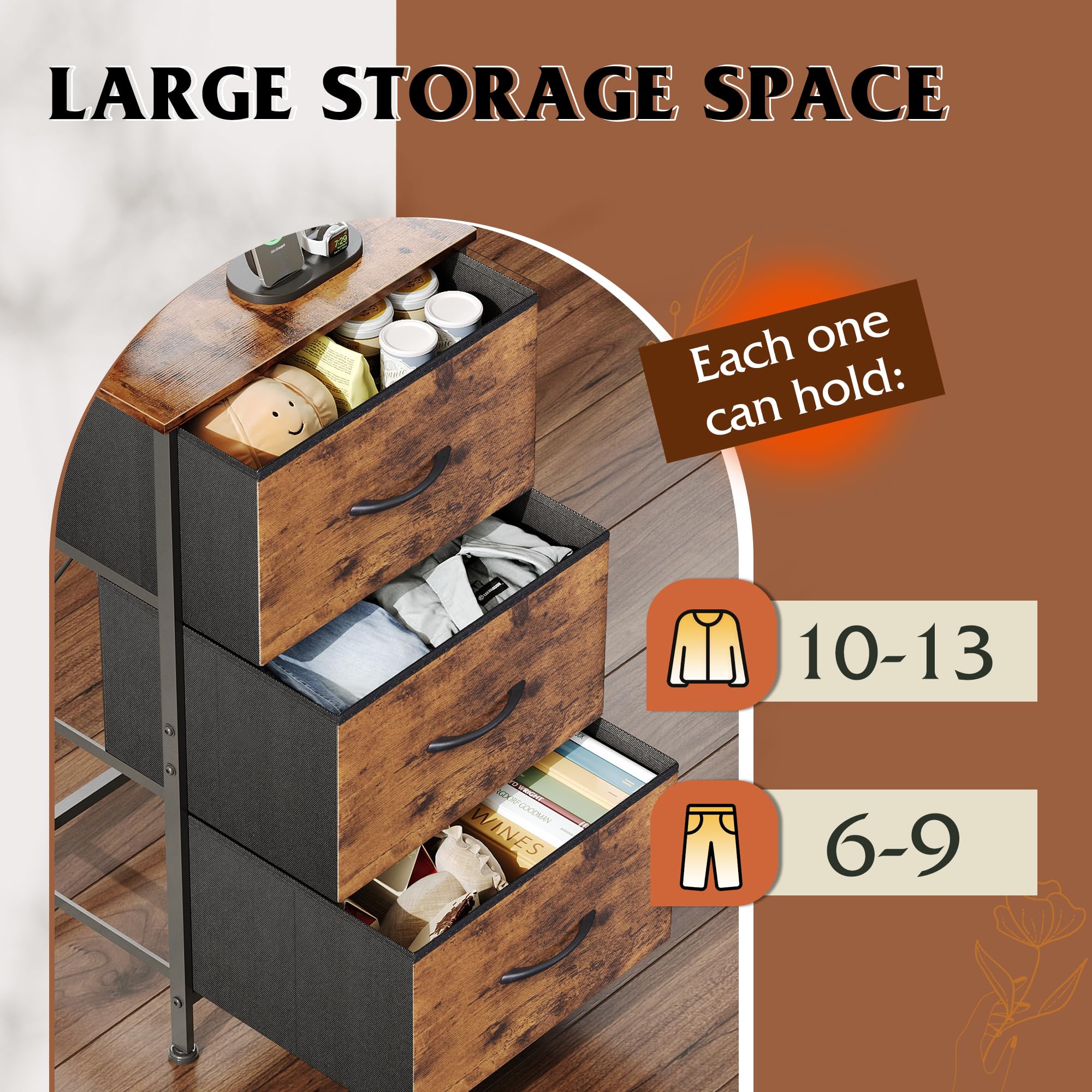 WLIVE dresser features easy pull handles for simple drawer access.
