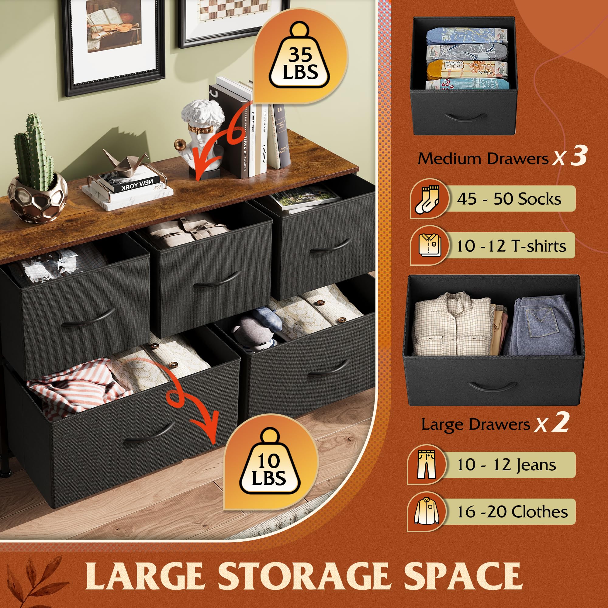 WLIVE dresser easy-pull drawers glide smoothly for everyday use.